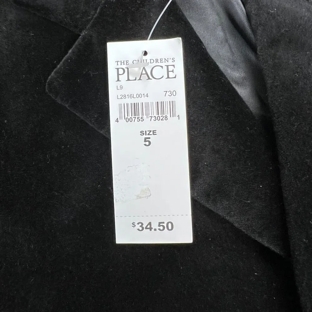 The Children's Place NWT Boys Black Velvet Blazer Size 5